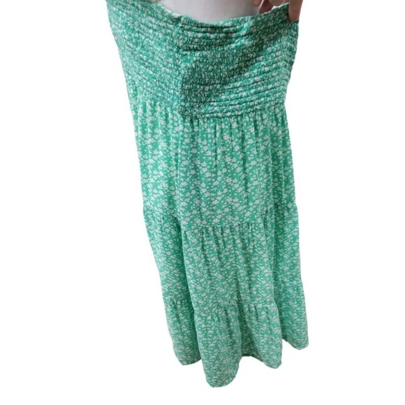 American Eagle Ditsy Floral Print Smocked Halter Dress Size Large Green - Picture 9 of 13